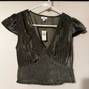 Aerie Olive V-Neck Textured Crop Top